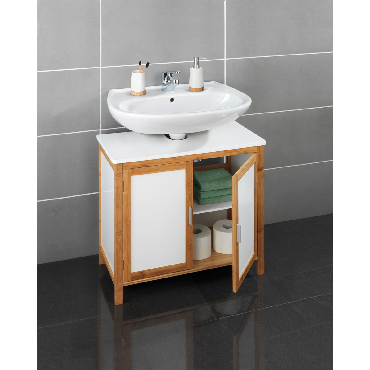 Wenko  Waschbeckenunterschrank Finja Waschbecken-Unterregal aus Bambus/MDF Bild 8