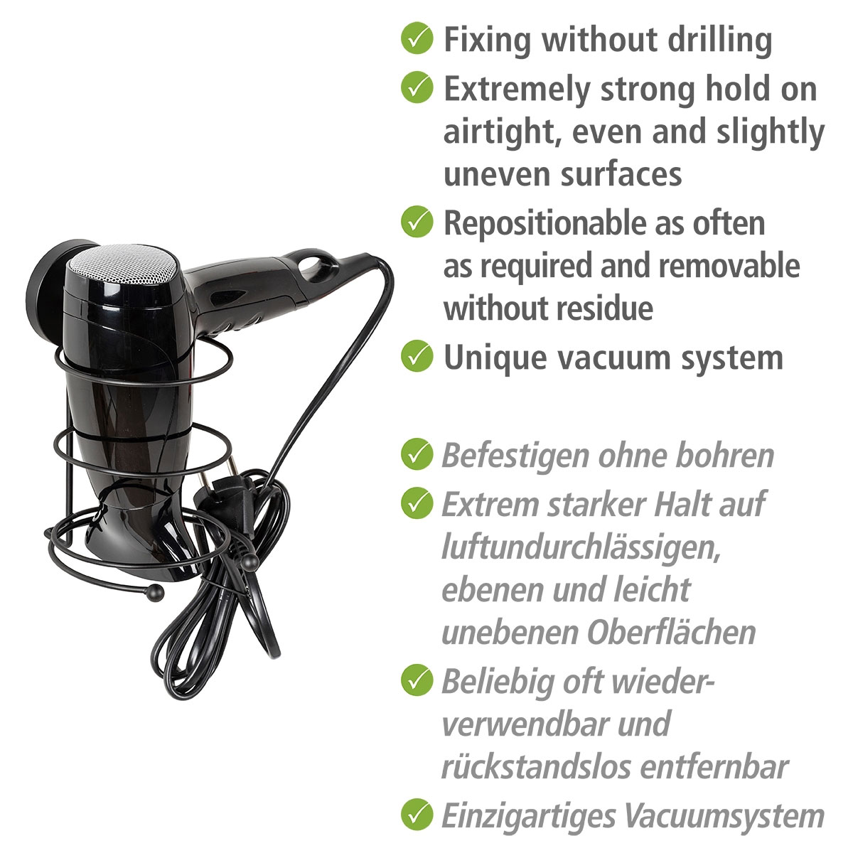 Wenko Haartrocknerhalter Milazzo Schwarz Befestigen ohne bohren Bild 4