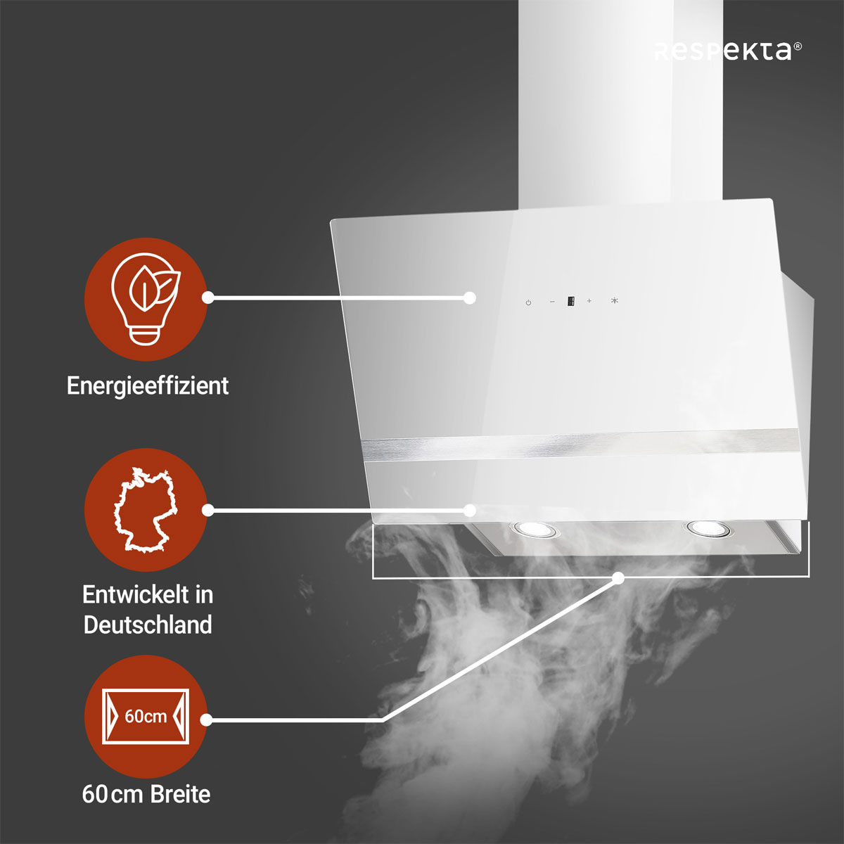 Respekta Design-Schräghaube Hera CH24060WAM 60 cm Weiß Bild 4