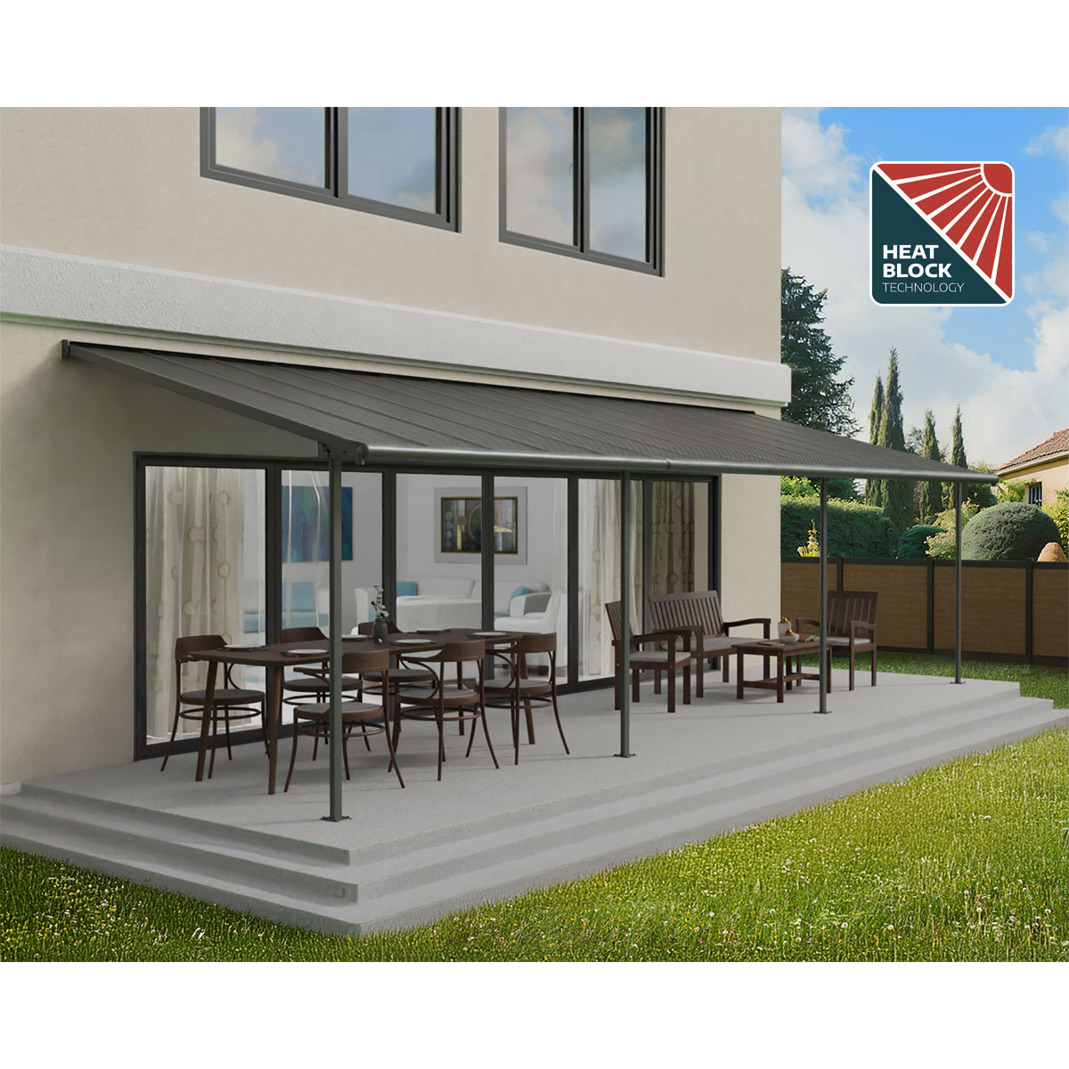 Palram Canopia Capri Alu Terrassenüberdachung Polycarbonat 3x9,2 m grau Bild 3