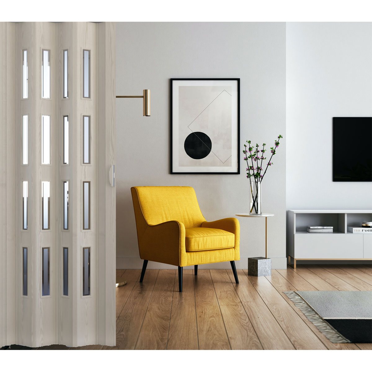 FORTE Kunststoff-Falttür Luciana B 88,5 x H 202 cm Eiche weiß 3 D 4 Fenster Bild 5