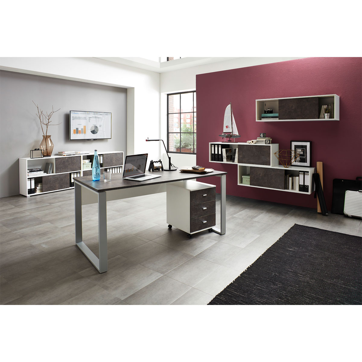 Rollcontainer Sort mit 3 Schubkästen 40 x 57 x 49 cm weiß/Basalto-Dunkel Bild 4