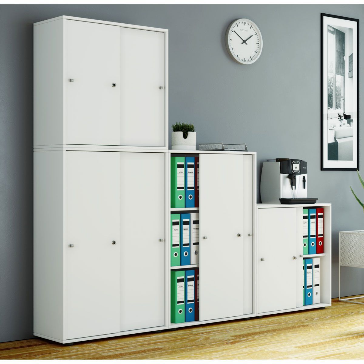 Büroschrank Lona XL mit Schiebetüren weiß Bild 4