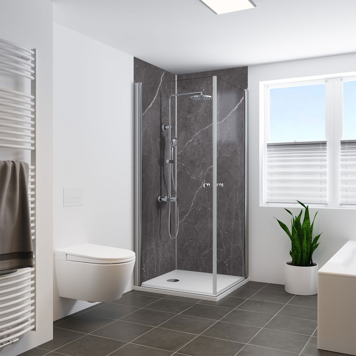 Panorama Duschwand Marmor anthrazit-weiss 100 x 255 cm Bild 1