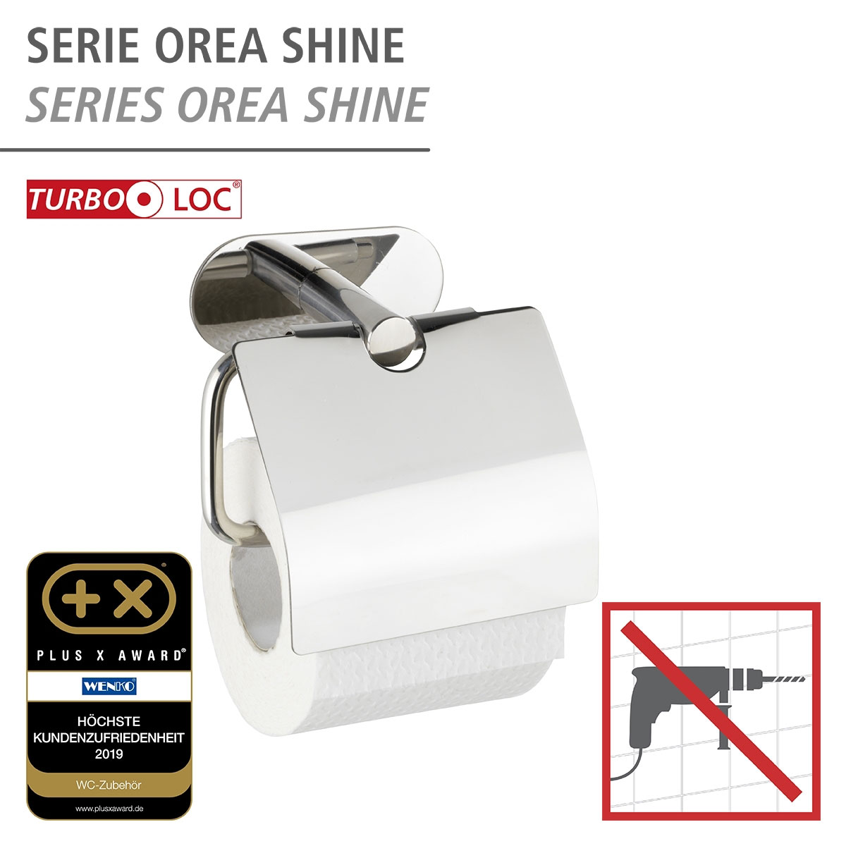 Wenko Turbo-Loc Toilettenpapierhalter Orea Shine mit Deckel Bild 2