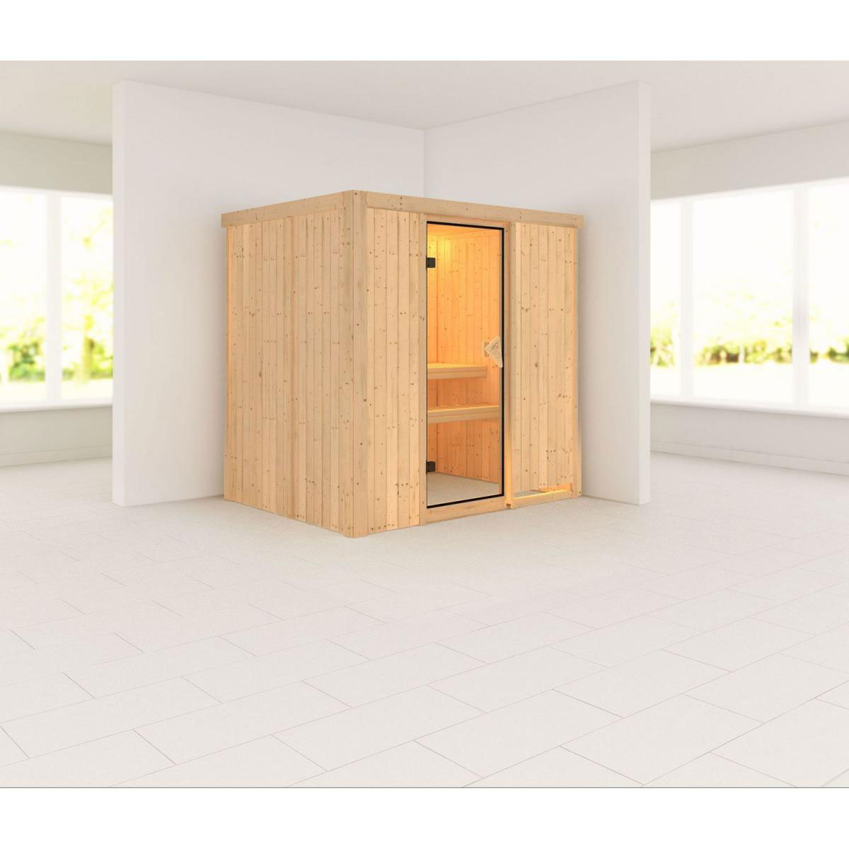 Karibu Systemsauna Fanja 68 mm ohne Ofen ohne Dachkranz Bild 1