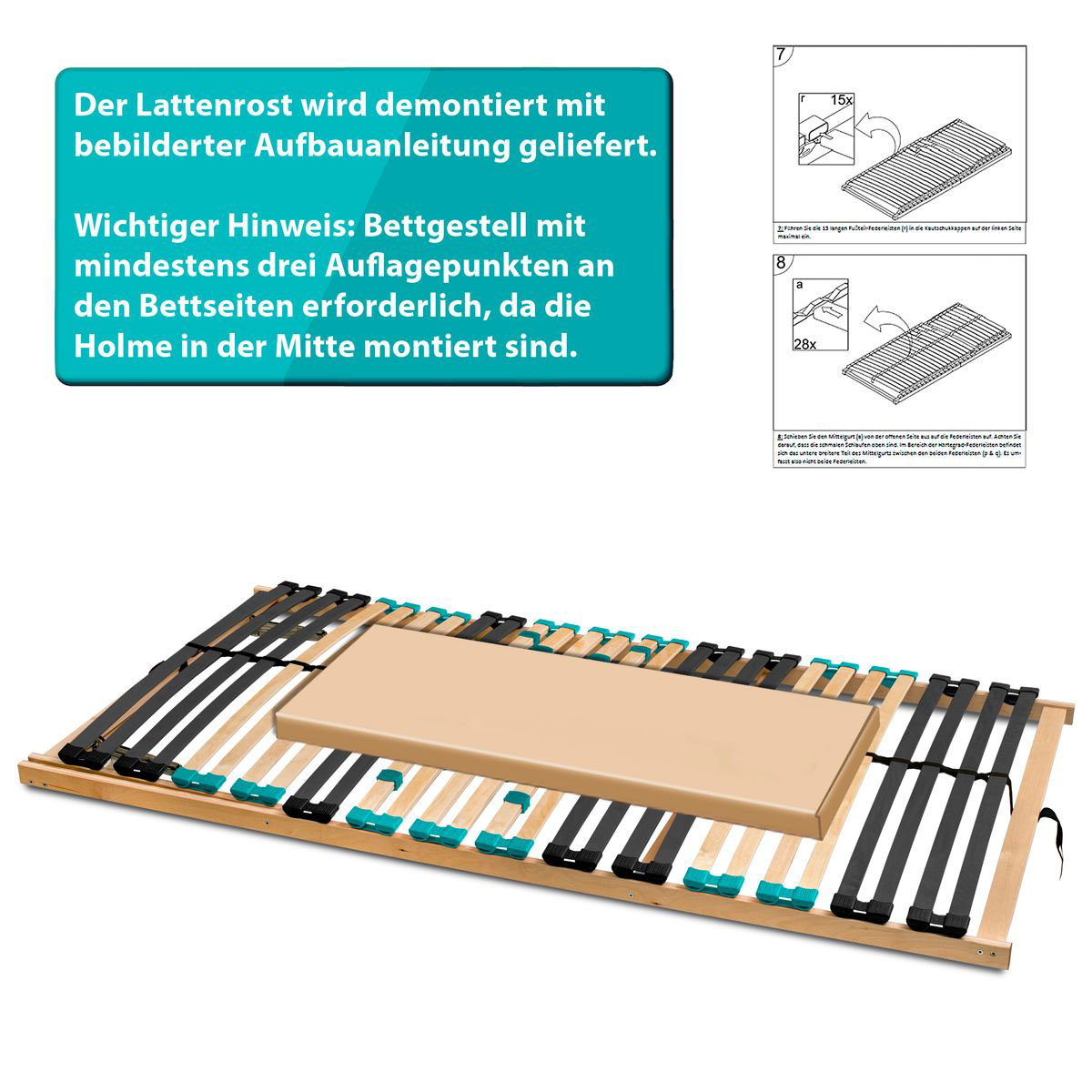 Coemo 7-Zonen Lattenrost DRÖMSON 28 Federleisten starr 90 x 200 cm Bild 6