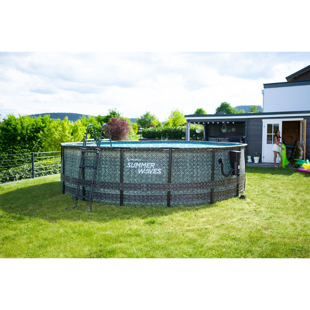 Summer Waves Elite Frame Pool 488x488x122cm Rattan Grau Bild 2