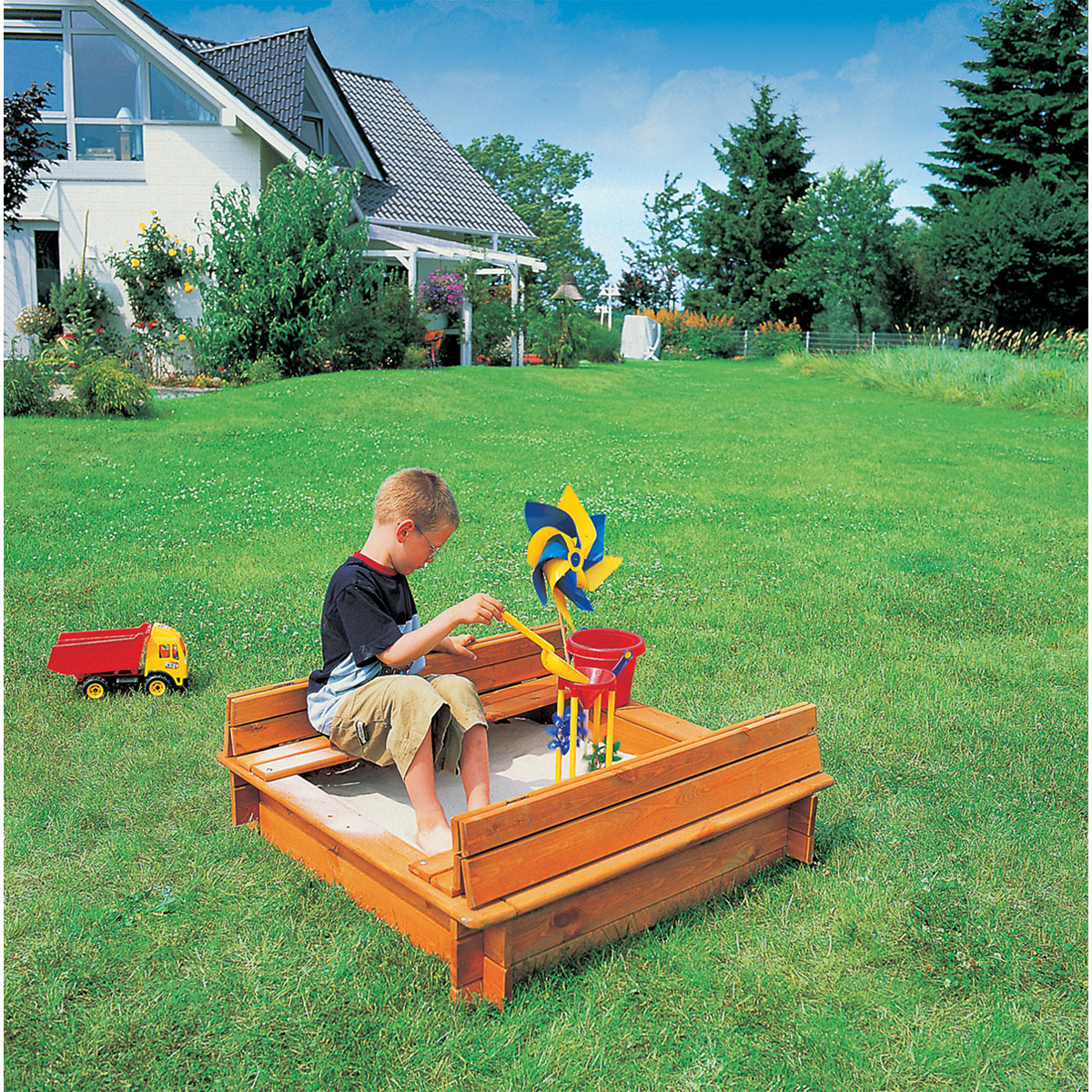 Promadino Sandkasten Donald 100 x 100 cm klappbare Abdeckung Bild 2