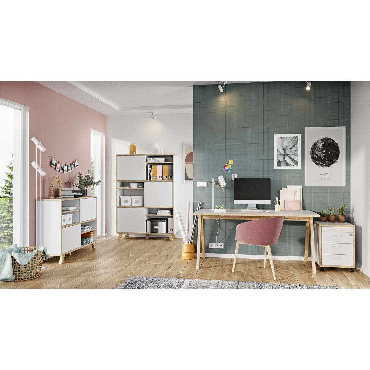 Schreibtisch 160 x 75 x 80 cm weiß/Navarra Eiche Bild 4