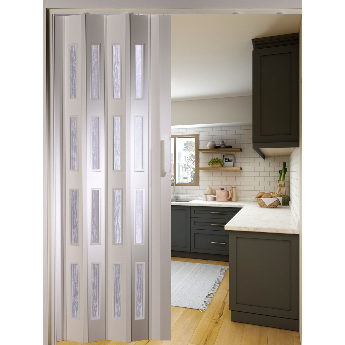 FORTE Kunststoff-Falttür Luciana B 88,5 x H 202 cm weiß 4 Fenster Bild 2