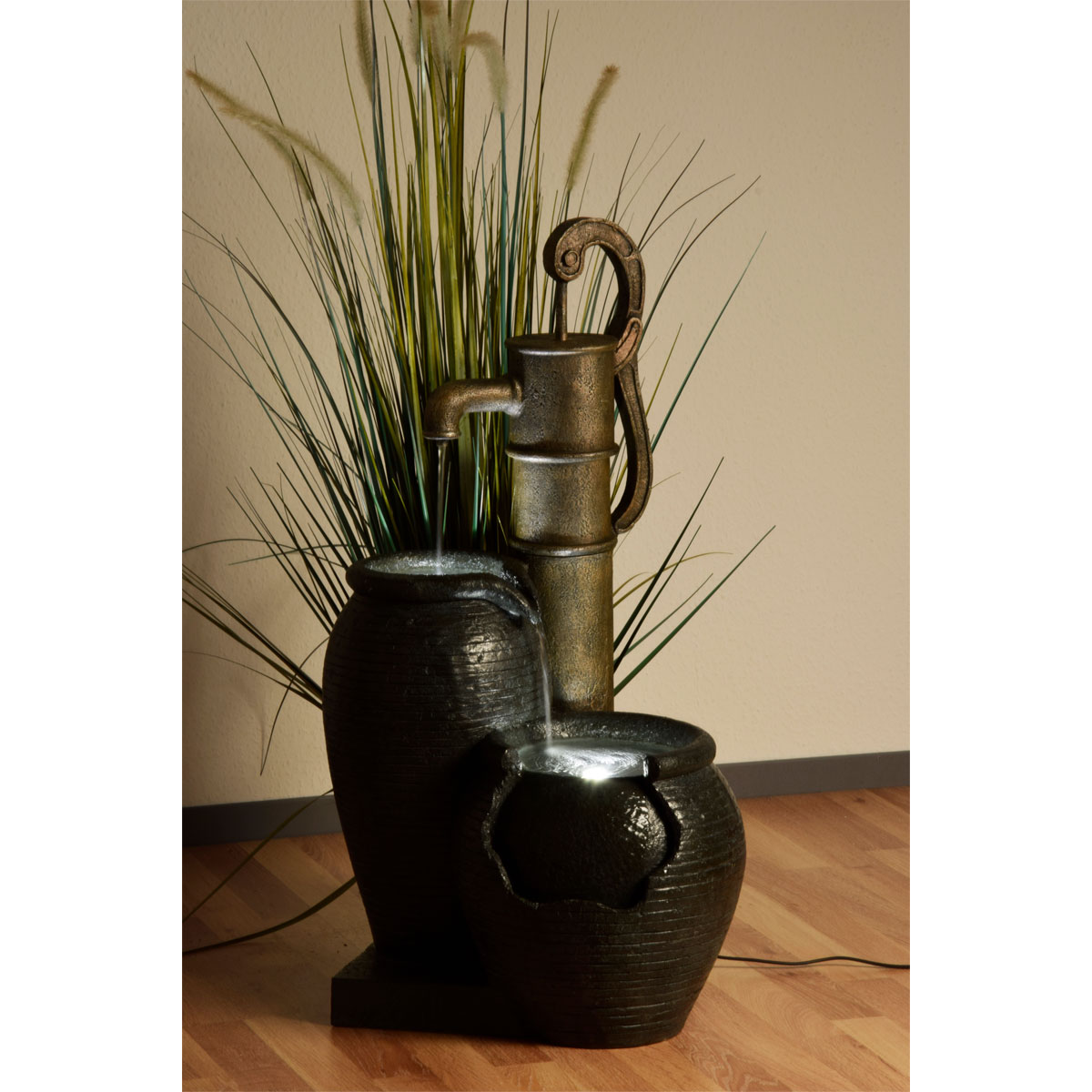 dobar XL Design-Gartenbrunnen mit LEDs 84 x 38,5 x 47,5 cm braun Bild 6