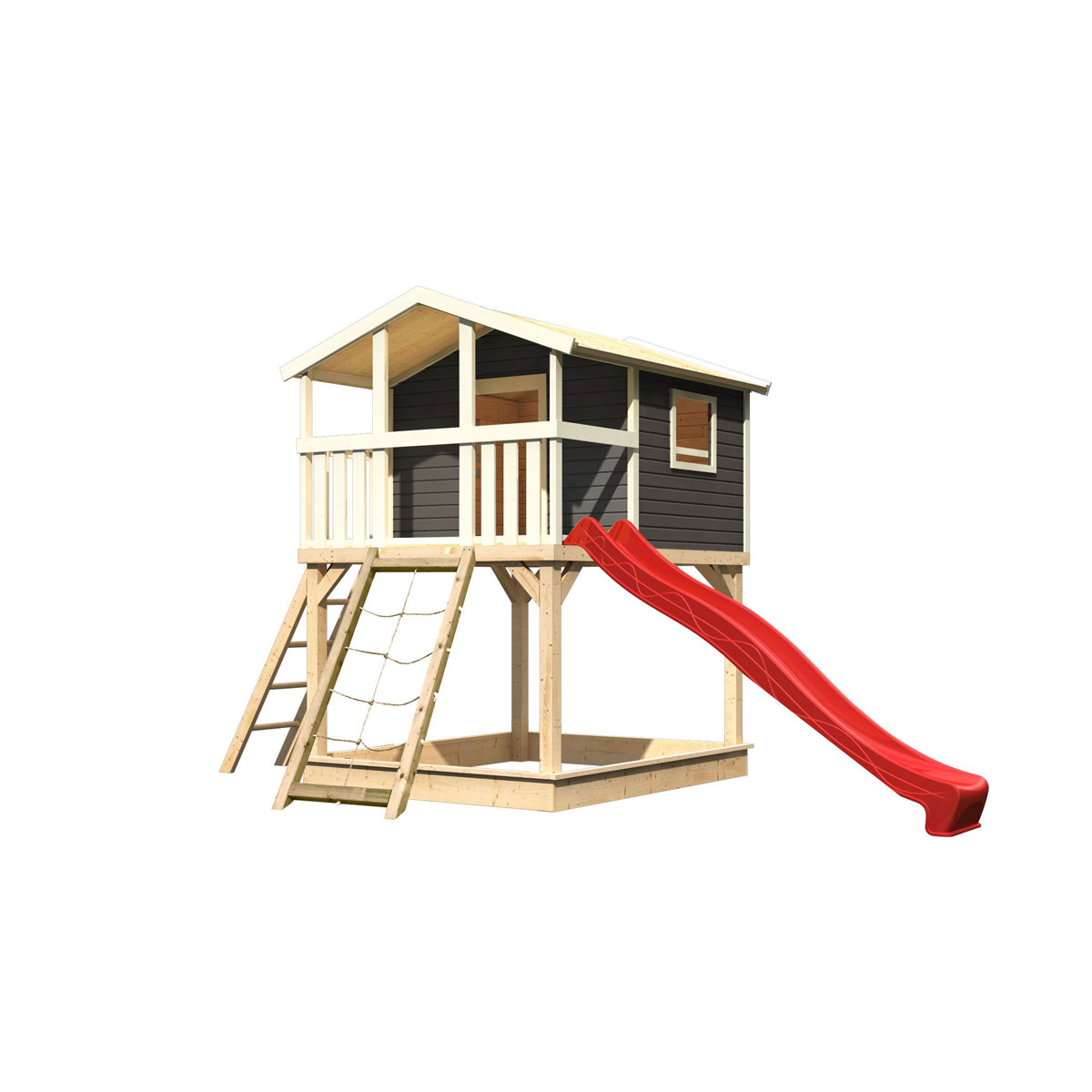 Karibu  Stelzenhaus Benjamin natur inkl Rutsche rot und Netzrampe Bild 3
