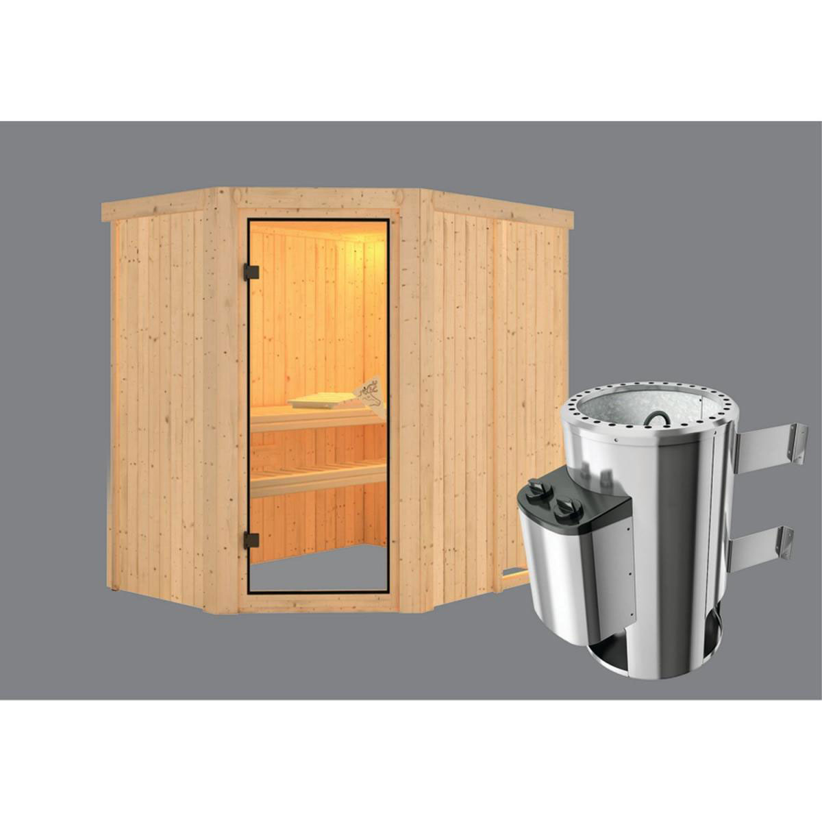 Karibu Systemsauna Saja 68 mm 3,6 kW Ofen integr Strg ohne Dachkranz Bild 2