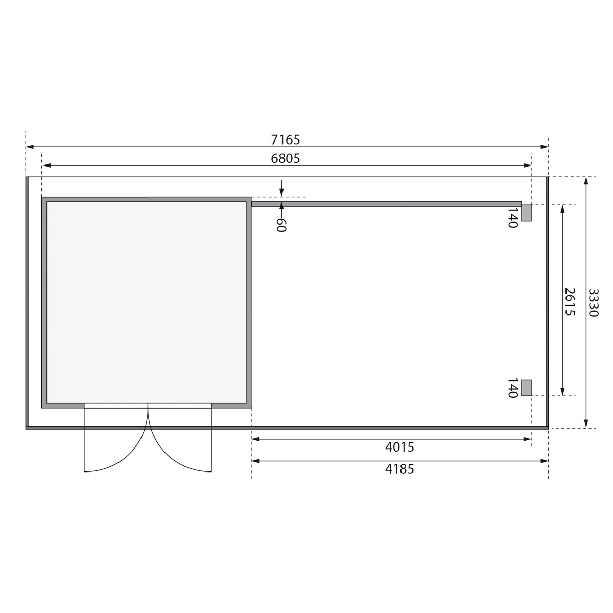 Karibu BBH Trittau 3 Set mit Anbaudach naturbelassen Bild 8
