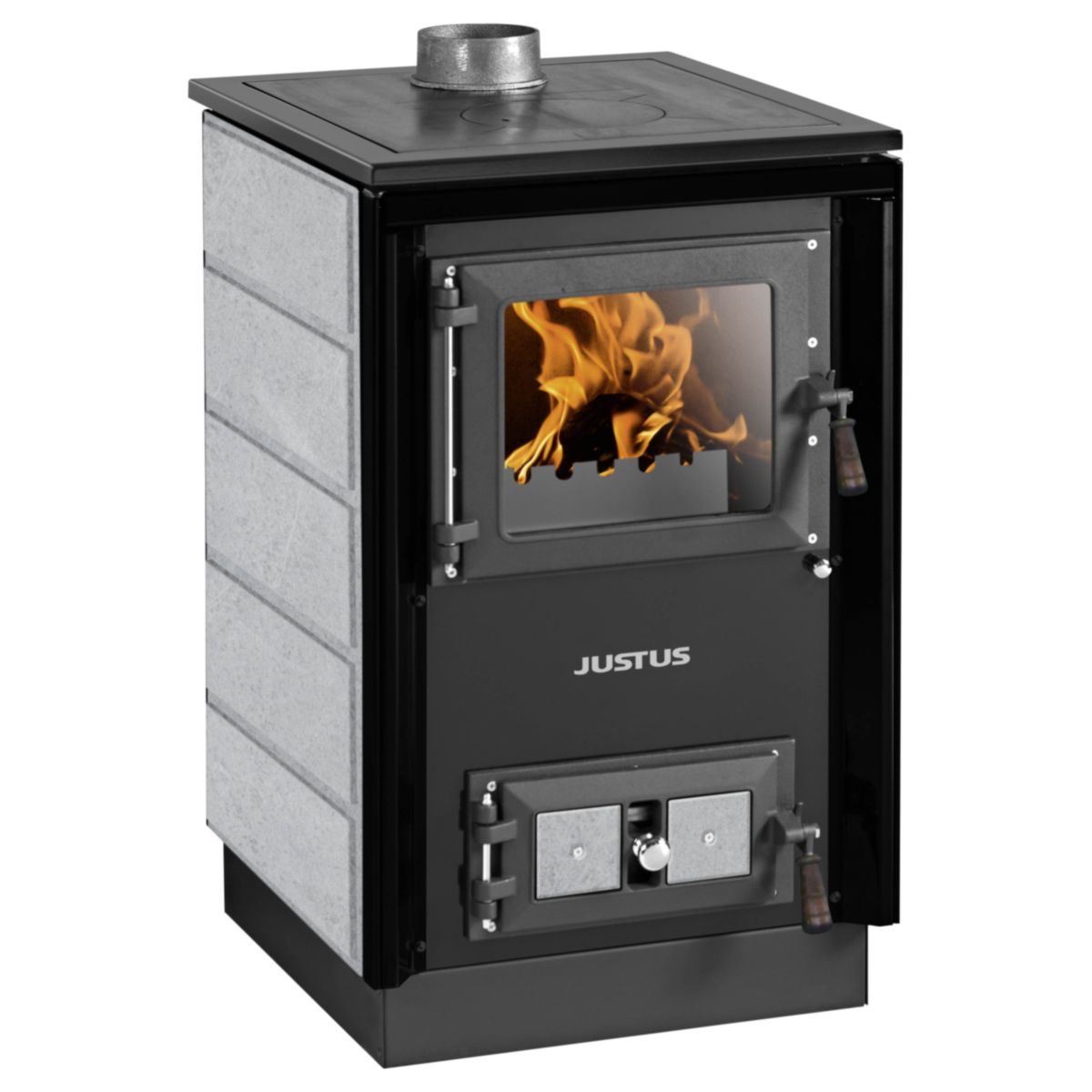 Festbrennstoffherd Rustico-50 2.0 Stahlschwarz Speckstein