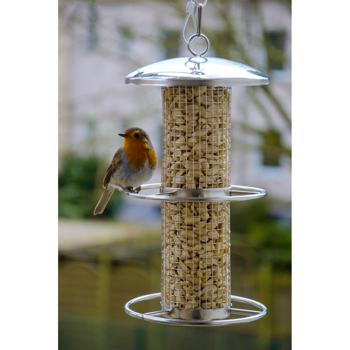 Futterspender mit Gitterröhre mit Anflugringen 14 x 14 x 26 cm Metall Silber Bild 7