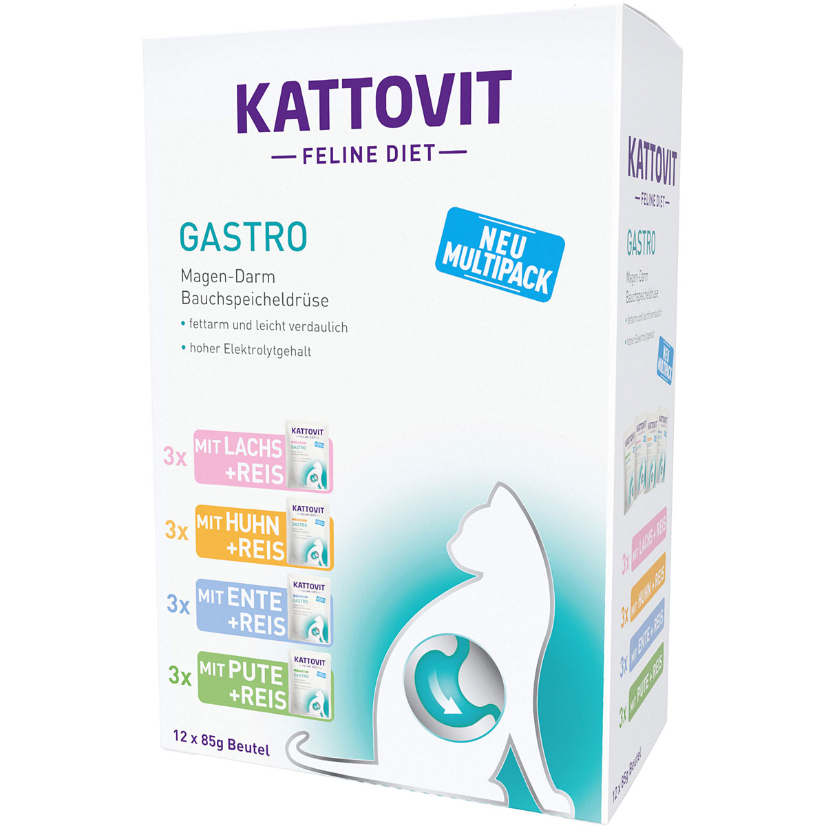 Kattovit Multipack Gastro mit Lachs, Huhn, Ente, Pute 12 x 85 g Frischebeutel