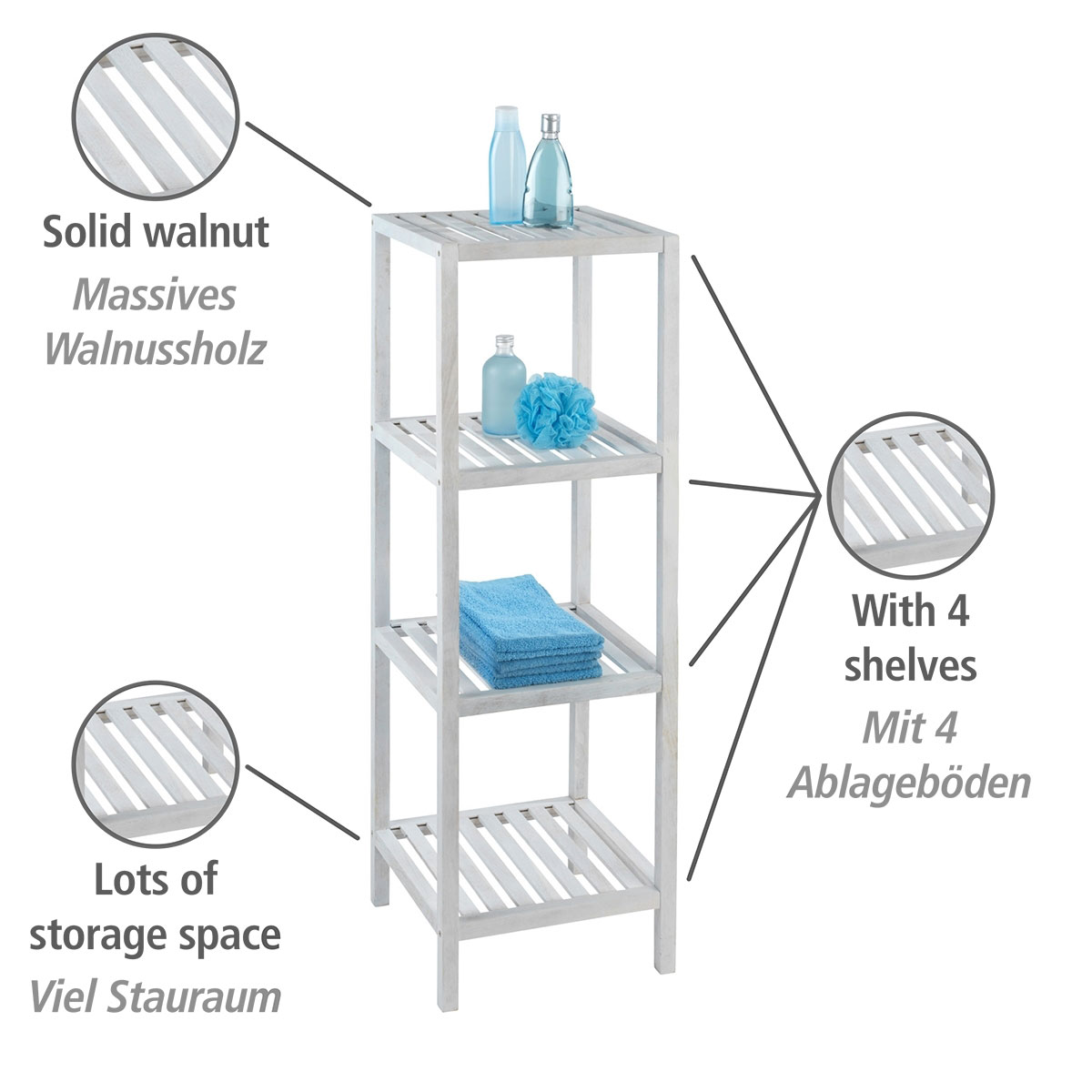 Wenko  Regal Norway mit 4 Böden Natur Weiß massives Walnussholz Bild 3