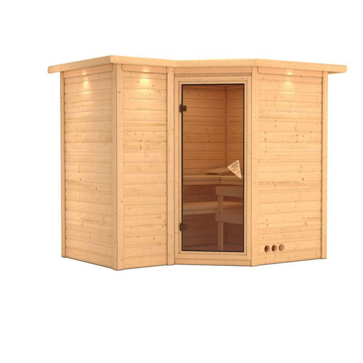 Karibu Massivholzsauna Sahib 2 40 mm ohne Ofen mit Dachkranz Bild 2