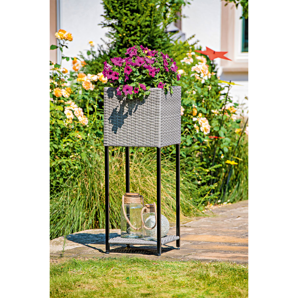 Haveson Blumensäule Lotus 37 x 98 x 37 cm grau