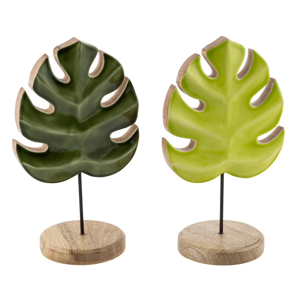 Mangoholz-Aufsteller Blatt 20 x 40 x 10 cm hellgrün-dunkelgrün