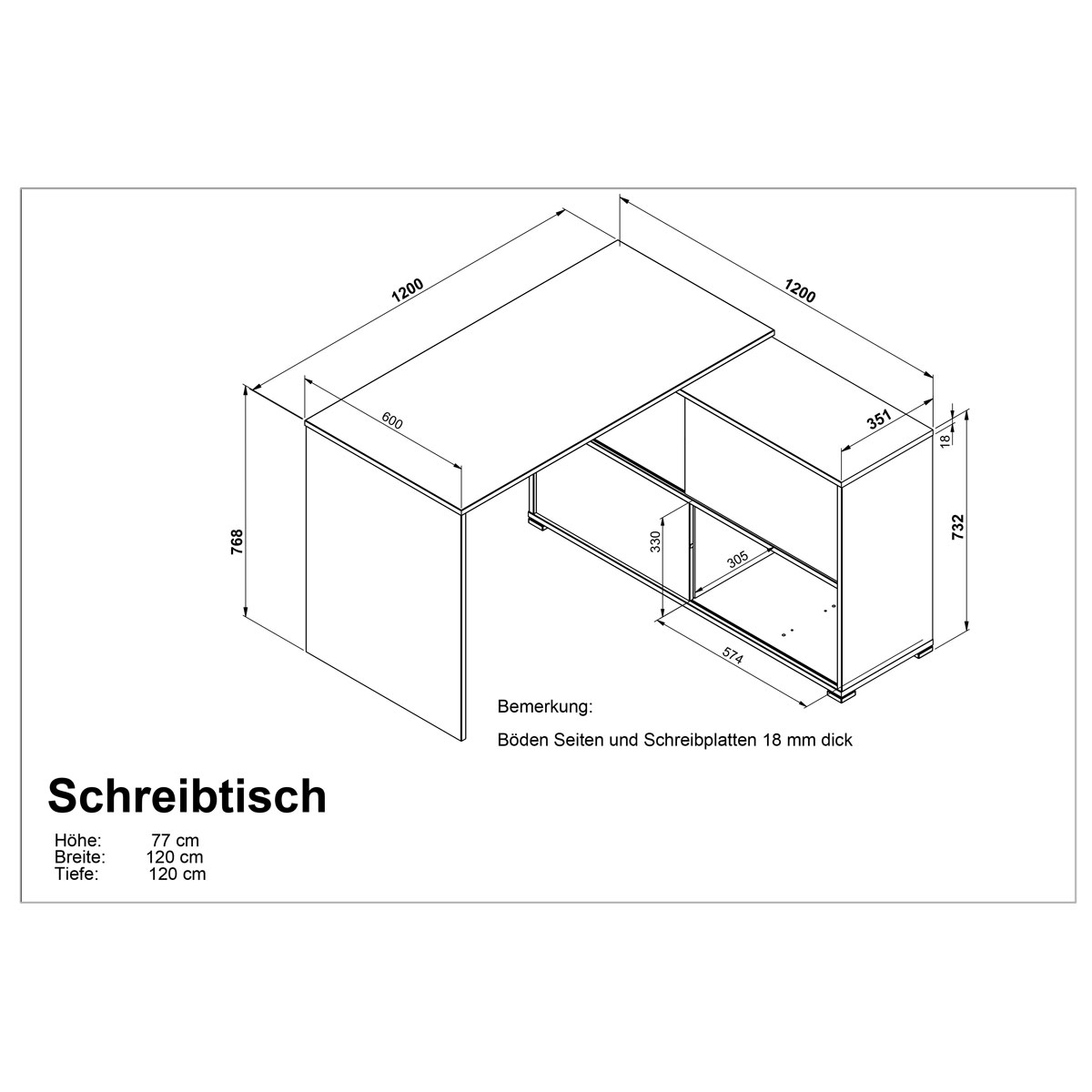 Winkelschreibtisch 120 x 76 x 120 cm anthrazit/Sonoma Eiche Bild 9