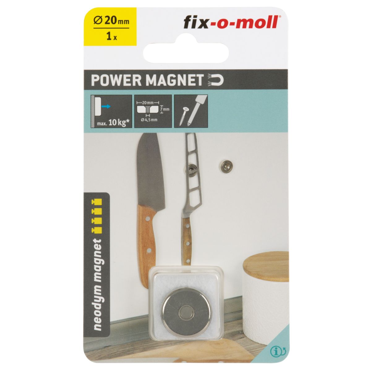 Suki Topfmagnet Neodym Ø 20 x 7 mm, mit Senkbohrung Ø 4,5 mm Bild 2