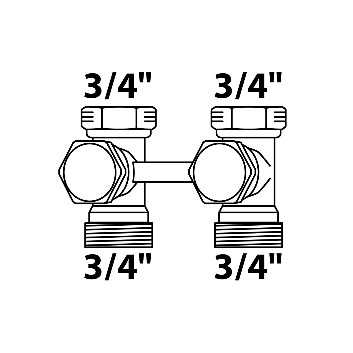 Kirchhoff MS Hahnblock 90 Grad vernickelt 3/4" Eurokonus x 3/4"IG Durchgang
