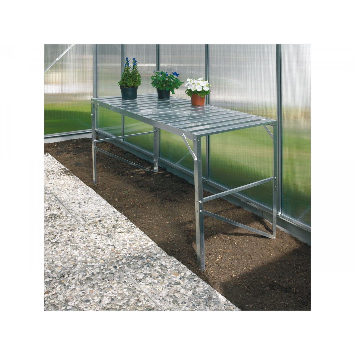 Vitavia Aluminiumtisch und 1 Ablage für Gewächshaus