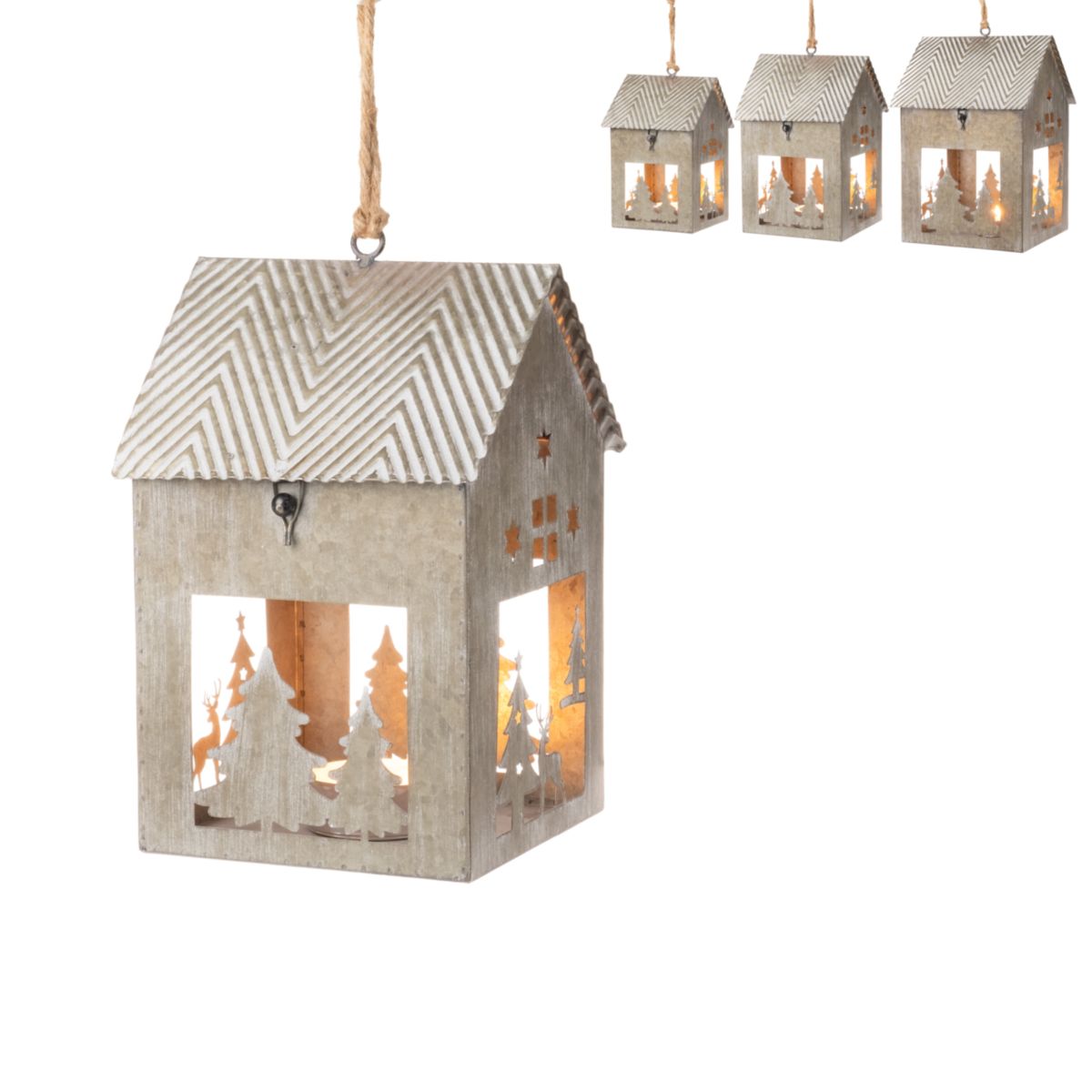 Laterne mit Jutehänger 25,5cm beige weiss