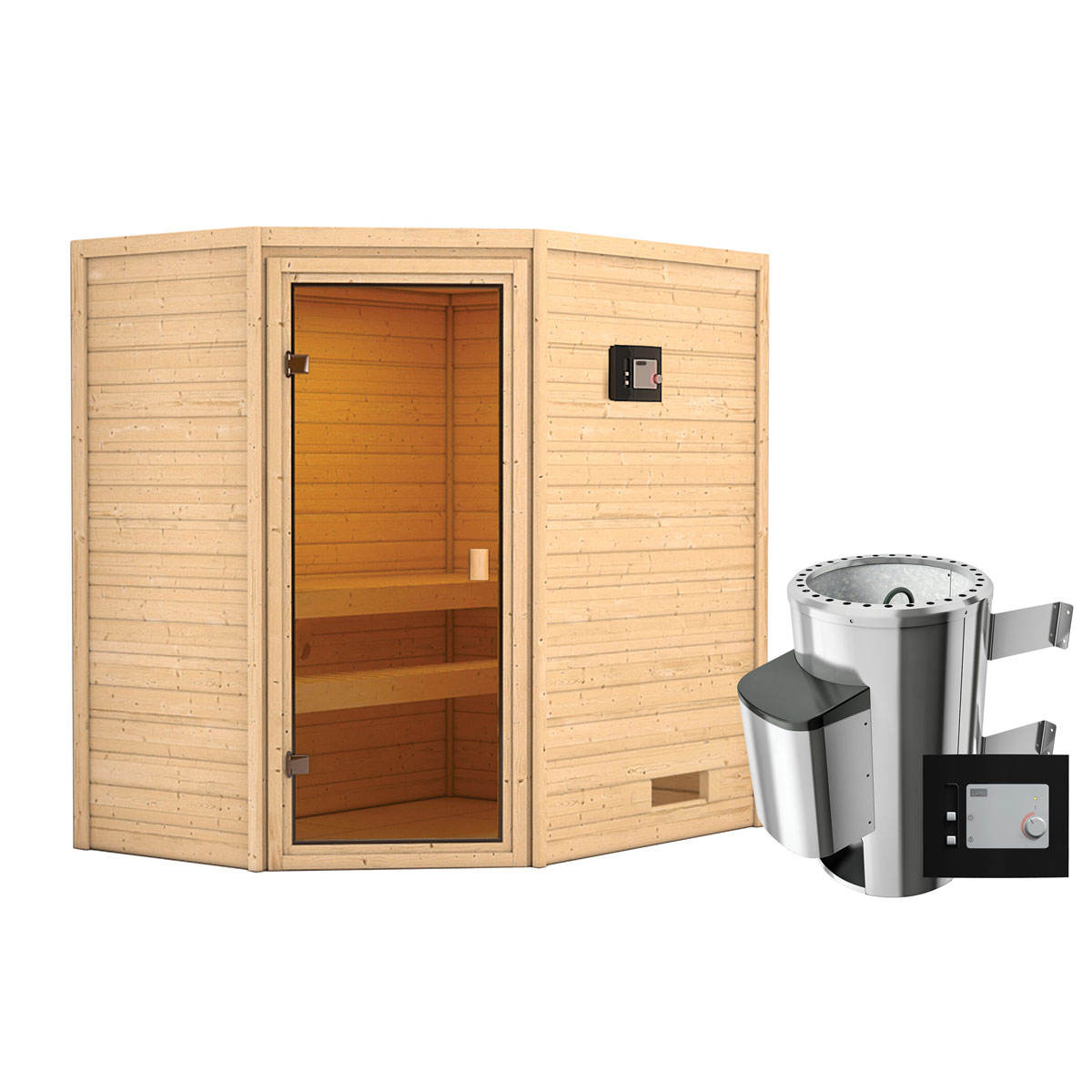 Karibu Sauna Jella 3,6 kW naturbelassen externe Steuerung ohne Dachkranz Bild 3