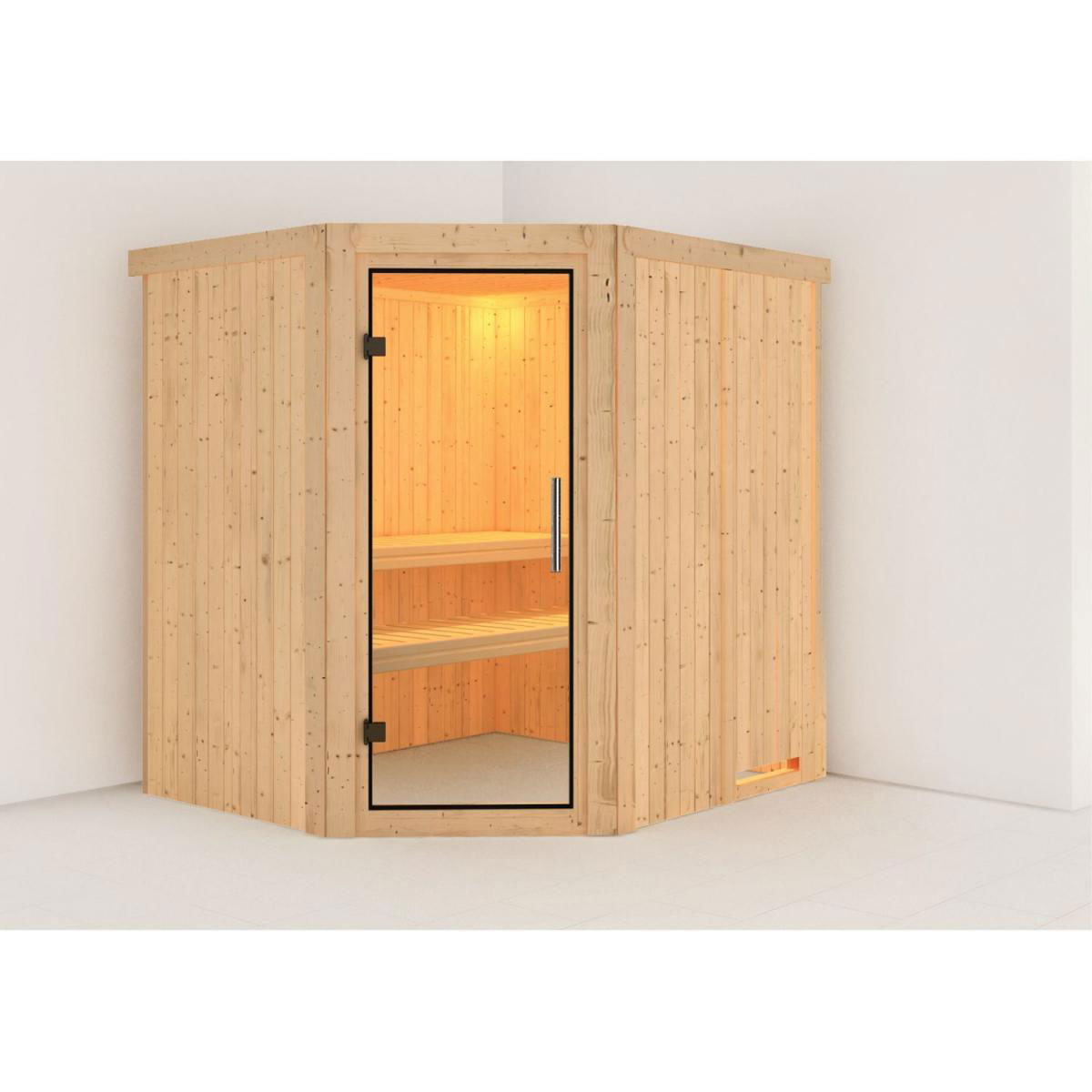 Karibu Sauna Siirin Eckeinstieg ohne Ofen kein Kranz Klarglas-Tür Bild 4