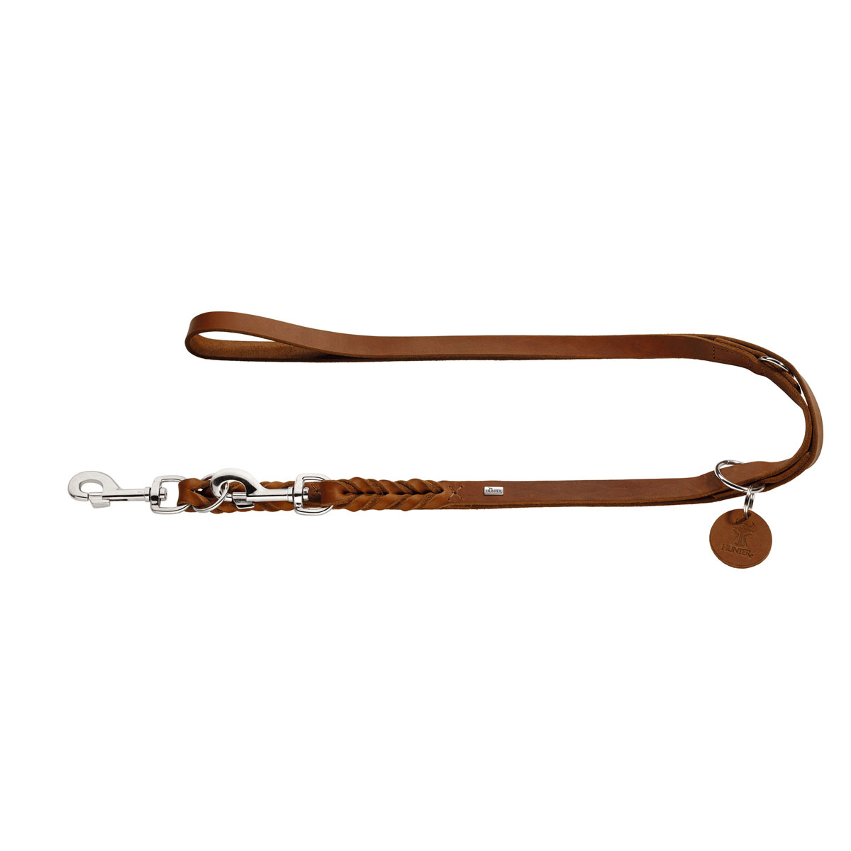 Hunter  Verstellbare Führleine Solid Education cognac 13 mm/250 cm