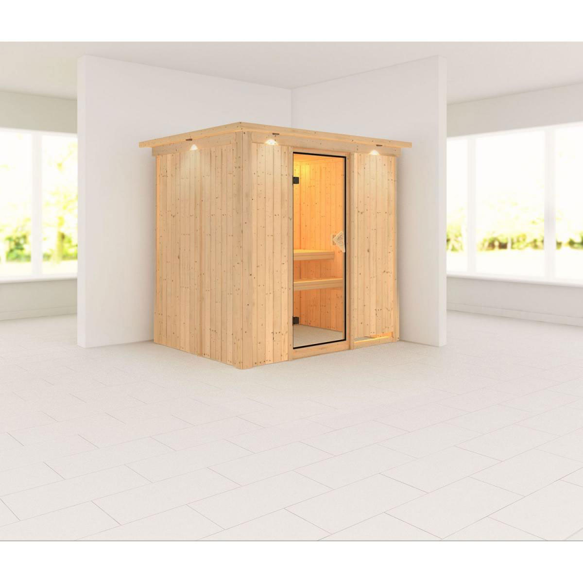 Karibu Bodin Frontstieg ohne Ofen mit Kranz Klarglastür Bild 2