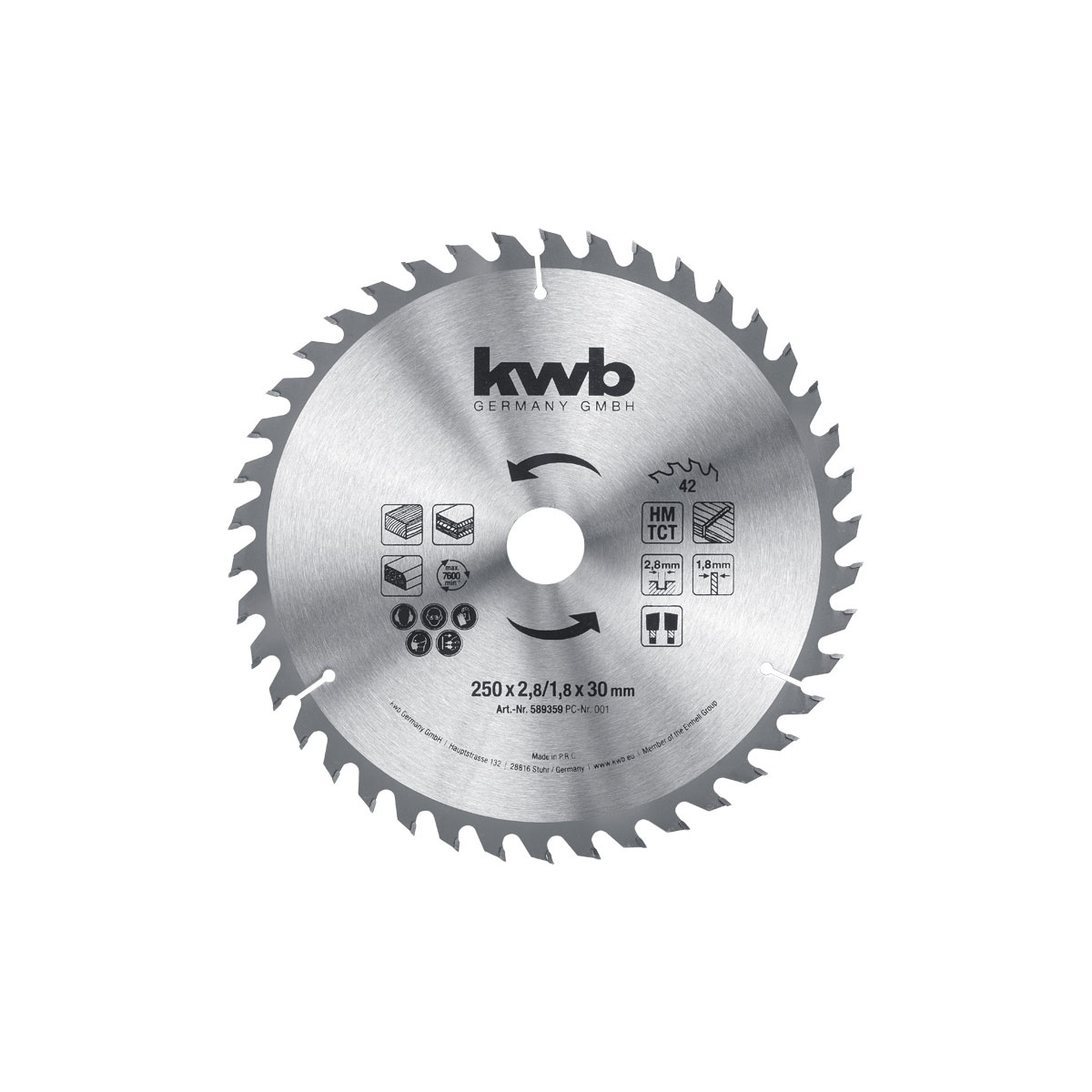 kwb  Spanplattenkreissägeblatt Durchmesser 250 mm Bild 1