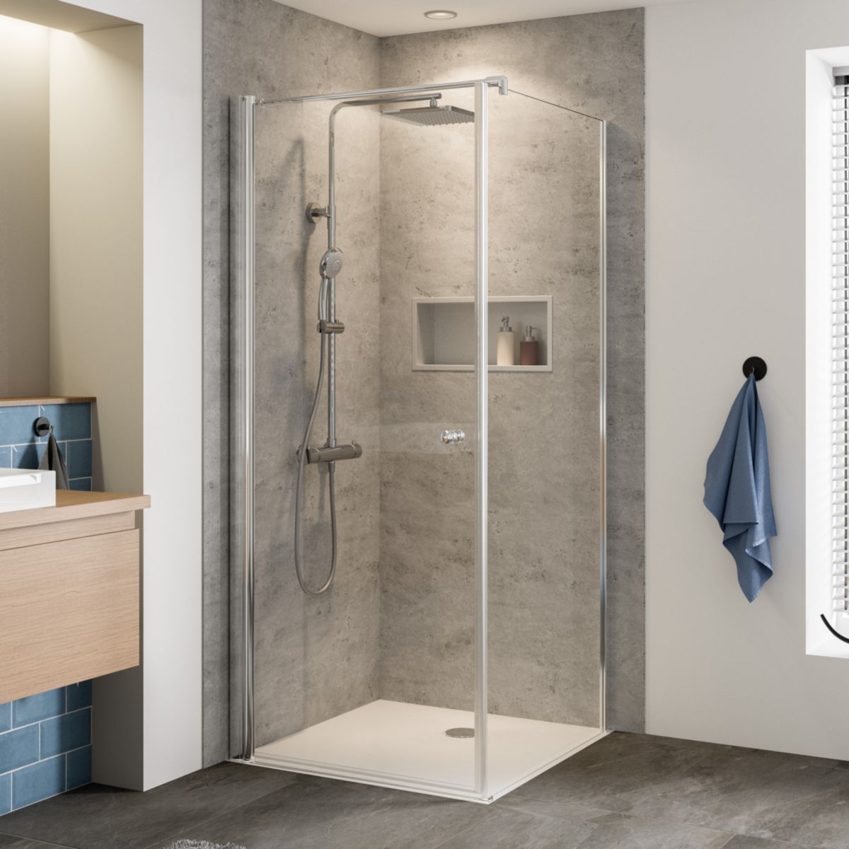 Breuer Drehtür Elana 8 für Seitenwand links 800 mm Aluminium Intima-Glas mit Chrom-Effekt