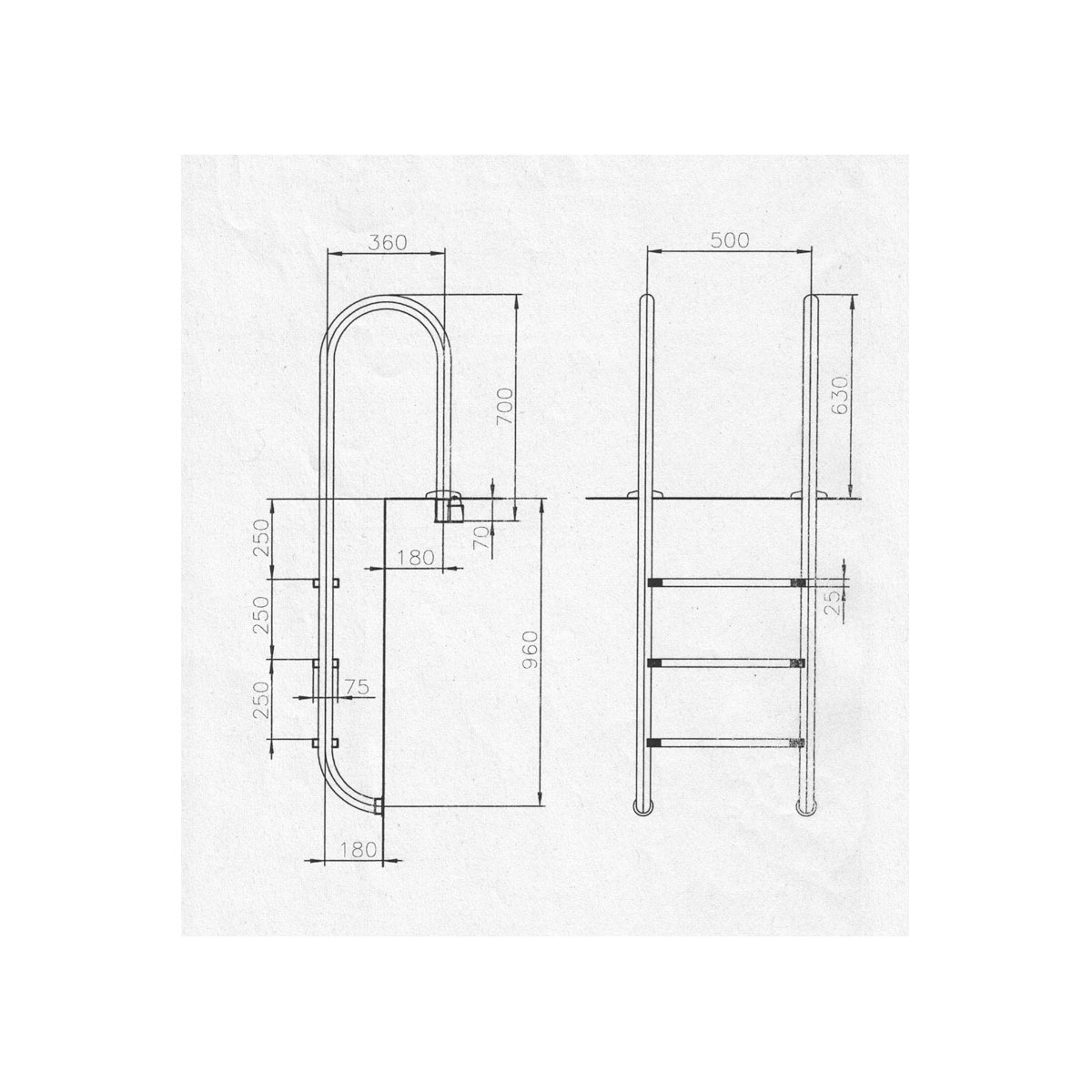 Tiefbeckenleiter eng Beckentiefe 120 cm 3 Stufen Bild 2