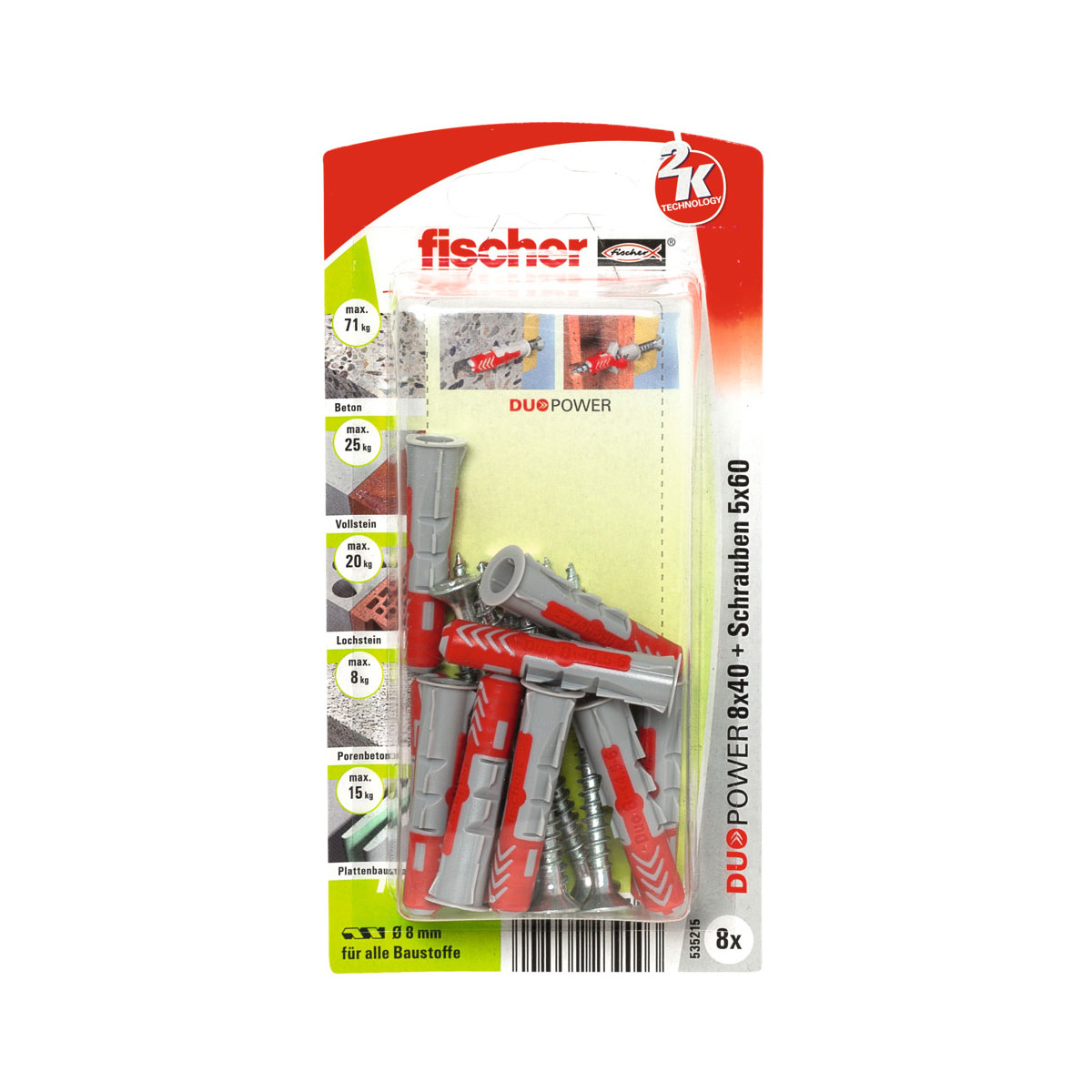 Fischer  Dübel DuoPower 8 x 40 mm mit Schraube 8 Stück Bild 1
