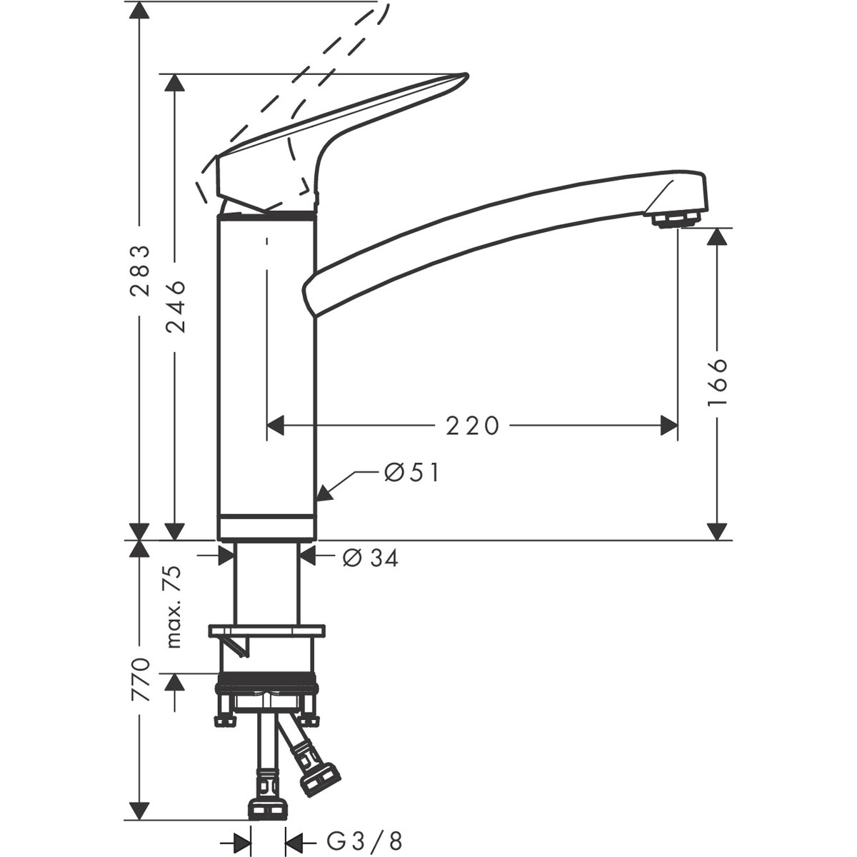 Hansgrohe  Einhebel-Küchenmischer 160 Logis M31 Vorfenstermontage 1 Strahlart Chrom Bild 2