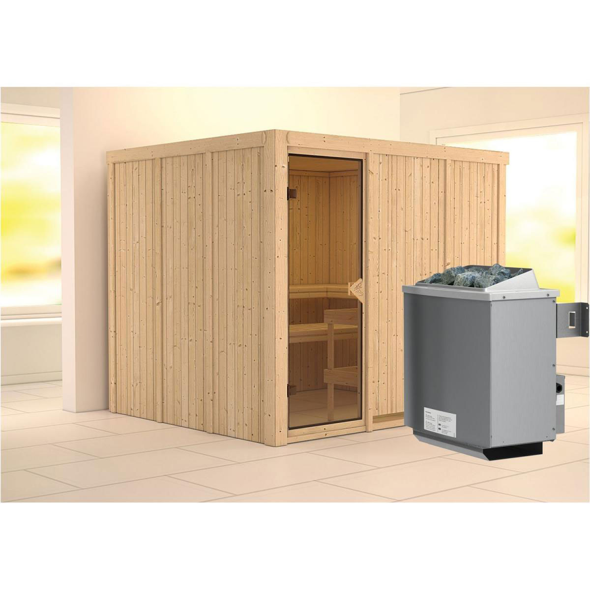 Karibu Gobin -Fronteinstieg 9 kW Ofen integr Strg kein Kranz bronzierte Tür Bild 1