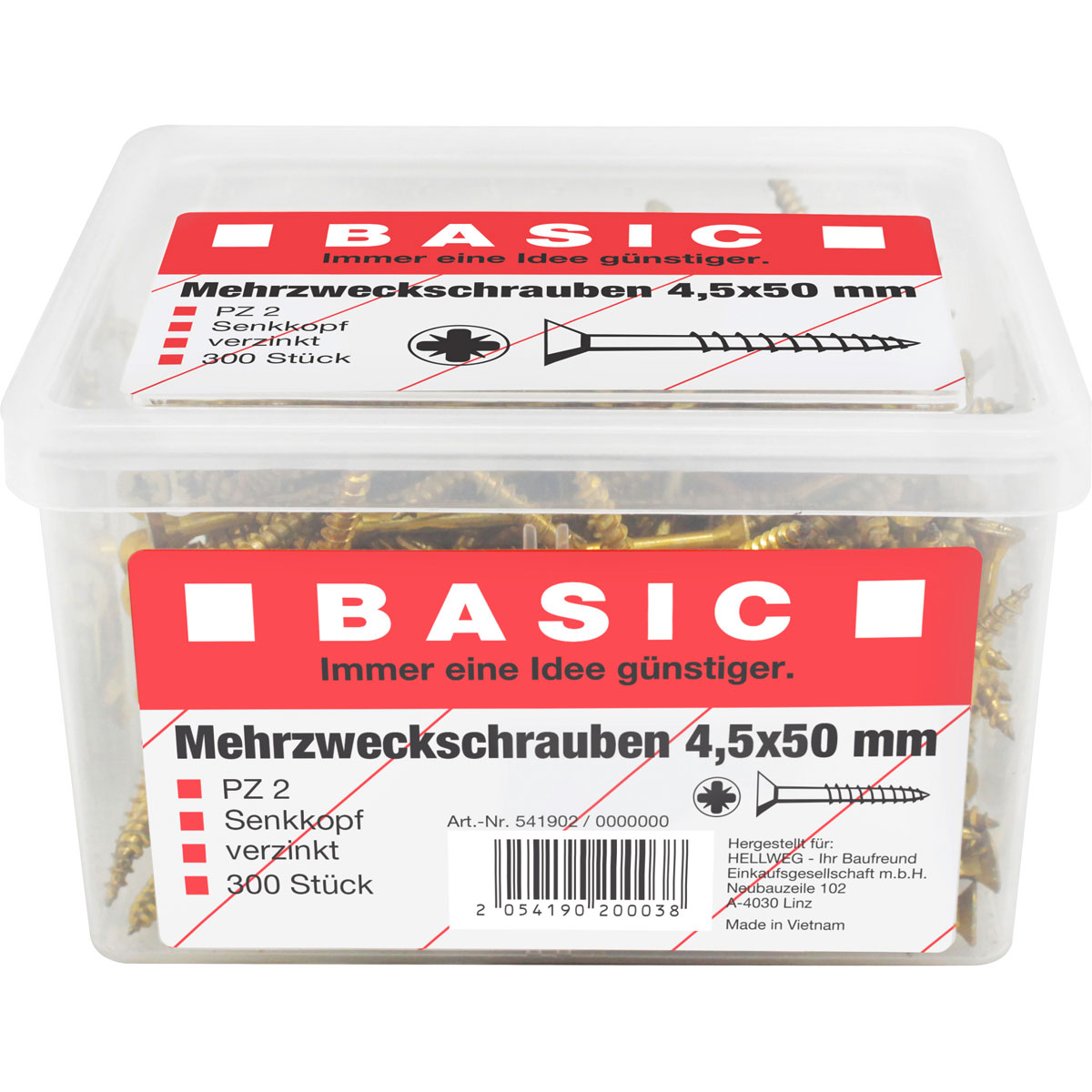 Basic Mehrzweckschrauben 4,5 x 50 mm 300 Stück im Eimer