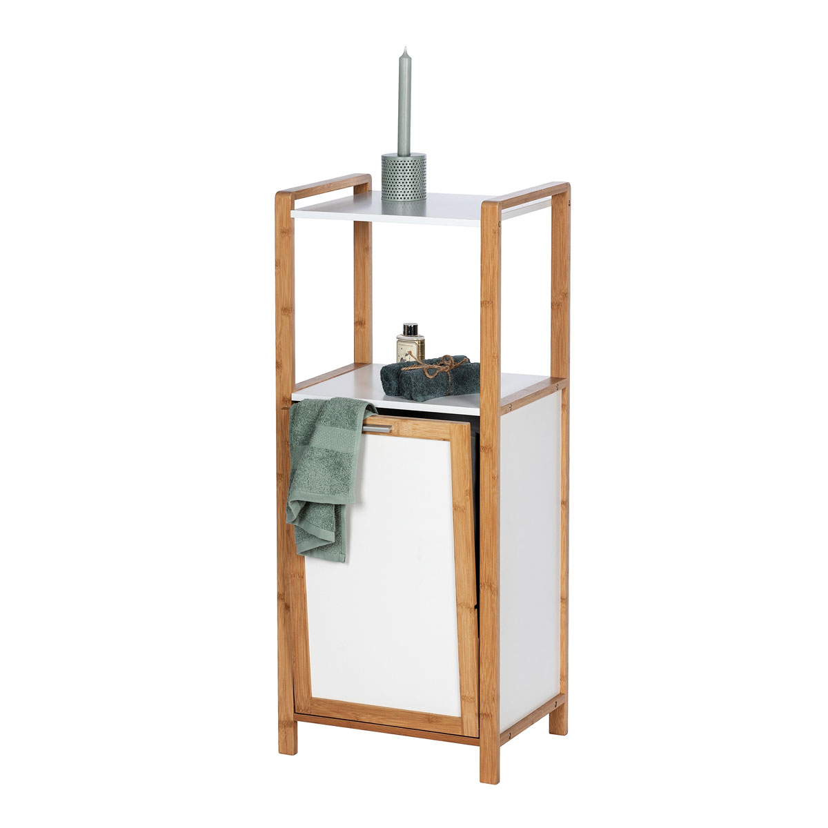 Wenko  Regal Finja aus Bambus mit Wäschebox mit 2 Ablagen und integriertem Wäschesammler Bild 8