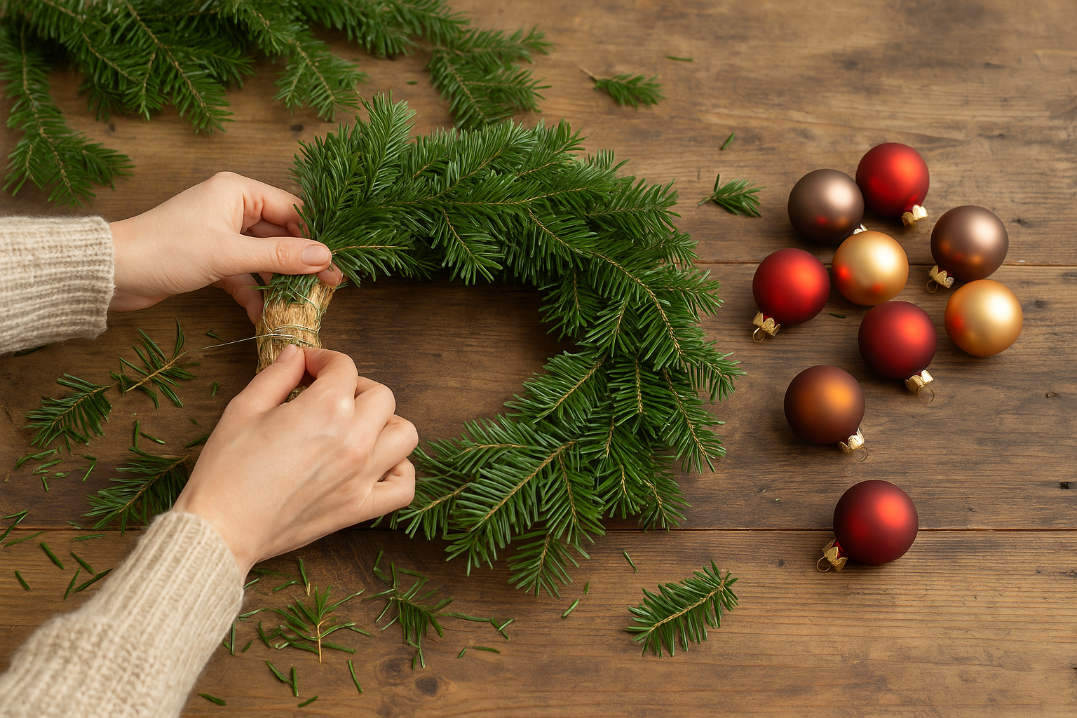 Adventskranz binden mit Tannengrün