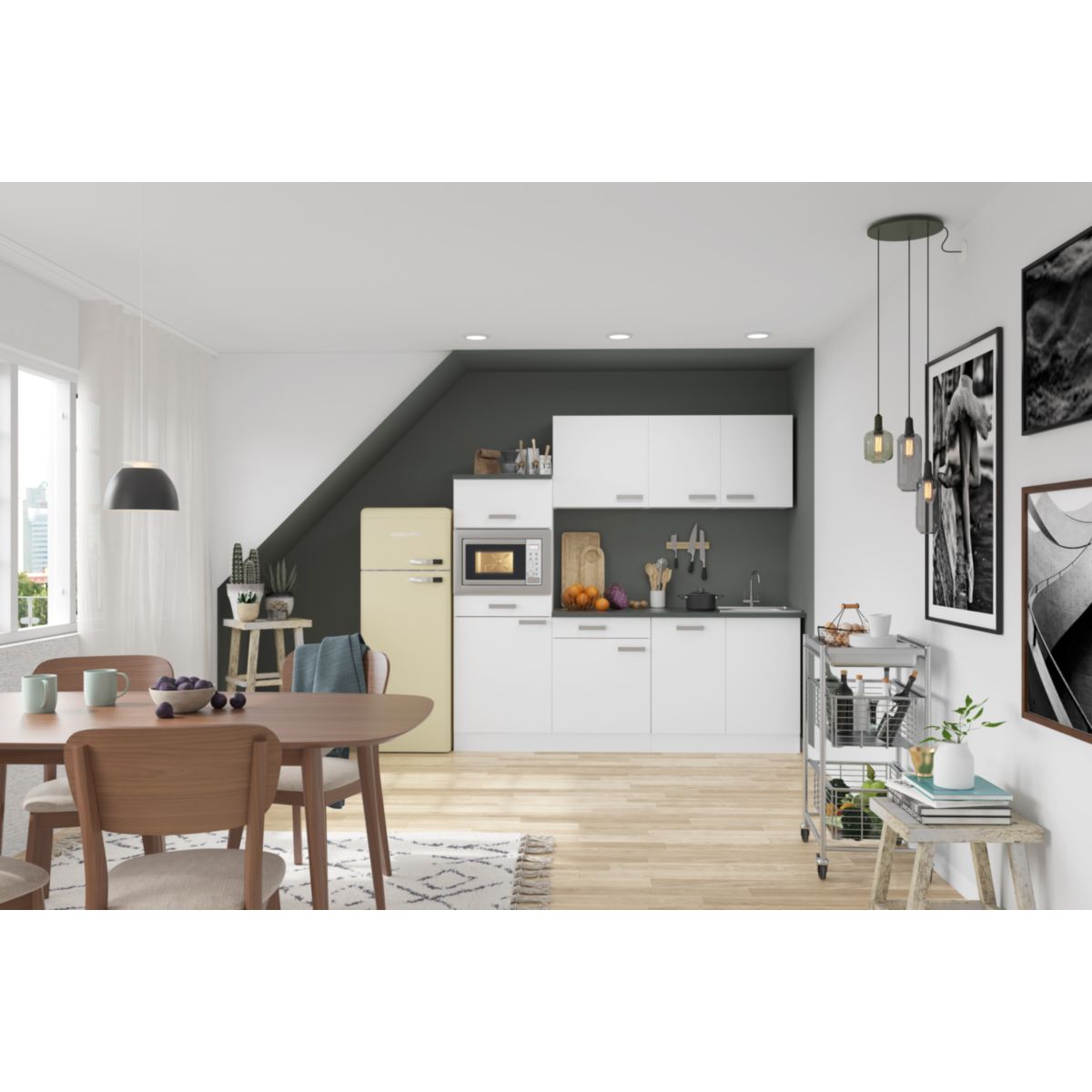 optifit Miniküche Oslo214 210 x 226,8 x 60 cm Feinstruktur Weiß Anthrazit Matt Bild 4