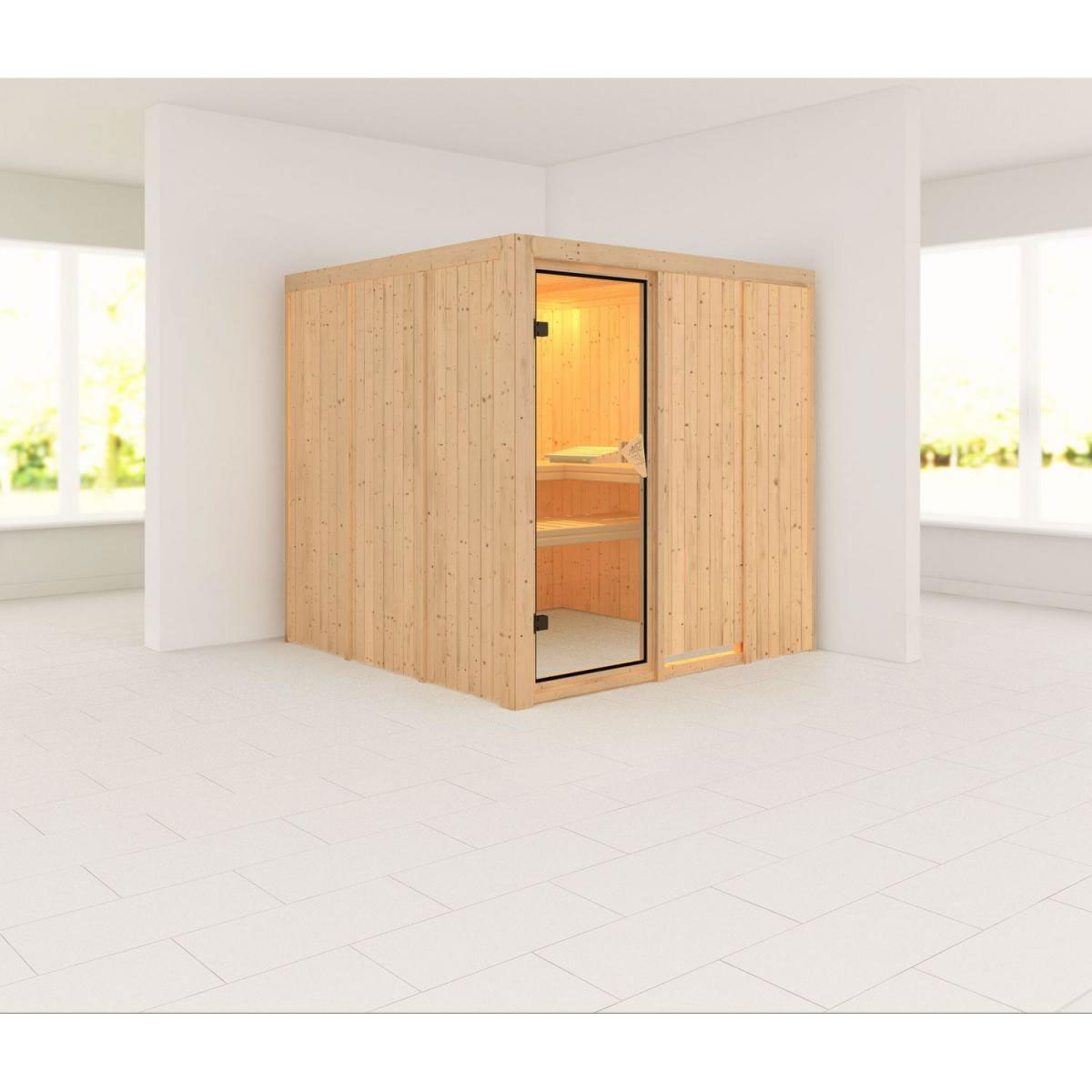 Karibu Systemsauna Rodin 68 mm ohne Ofen ohne Dachkranz