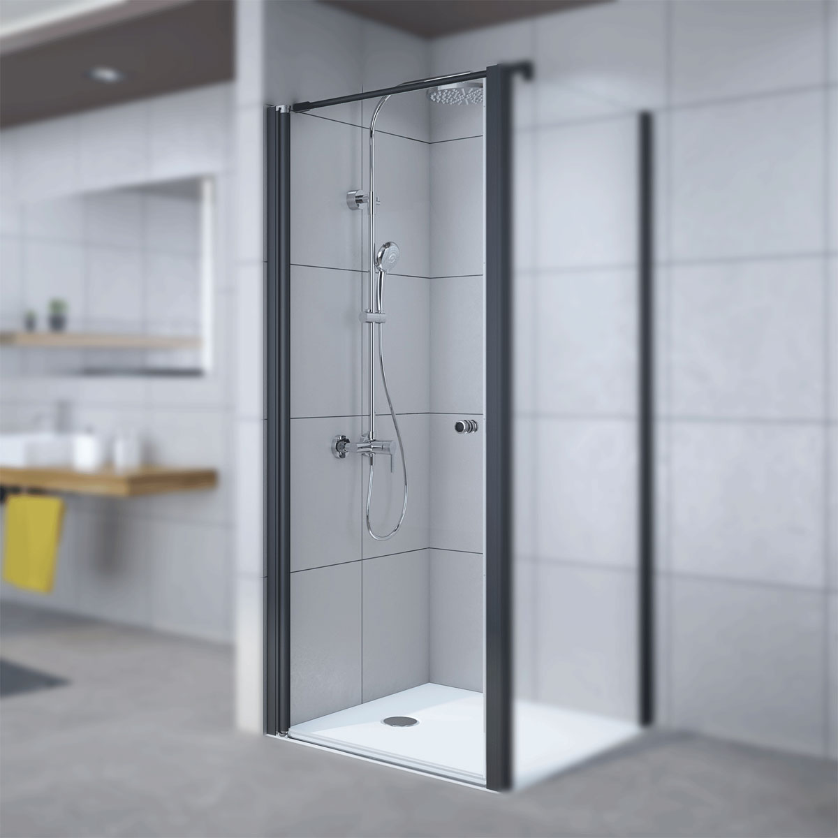 Breuer  Drehtür Elana 6 für Seitenwand, Anschlag links, schwarz matt, Bella C, 750 mm Bild 2