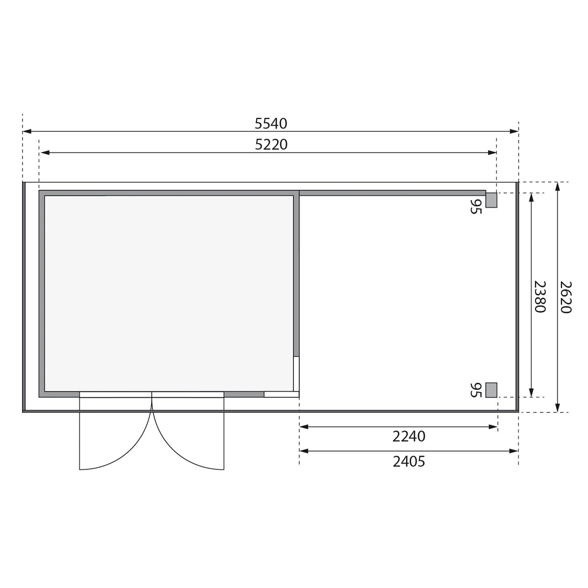 Karibu BBH Kerko 5 Set mit Anbaudach naturbelassen Bild 10
