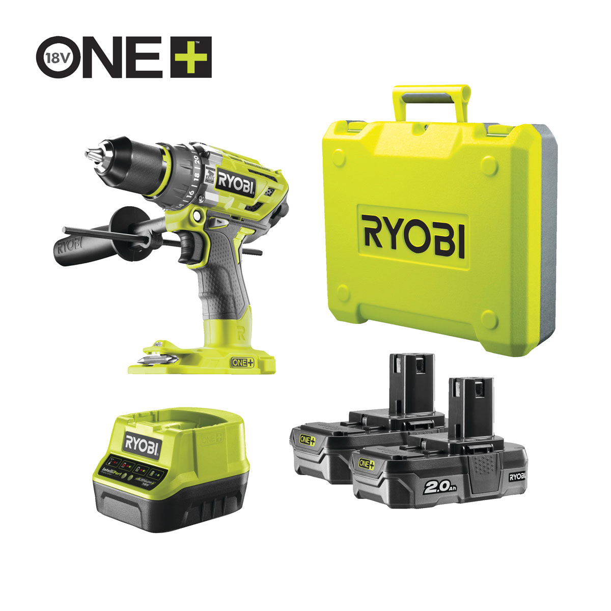 Ryobi  Akku-Schlagbohrer-Set R18PD7-220B mit 2 Akkus und Ladegerät