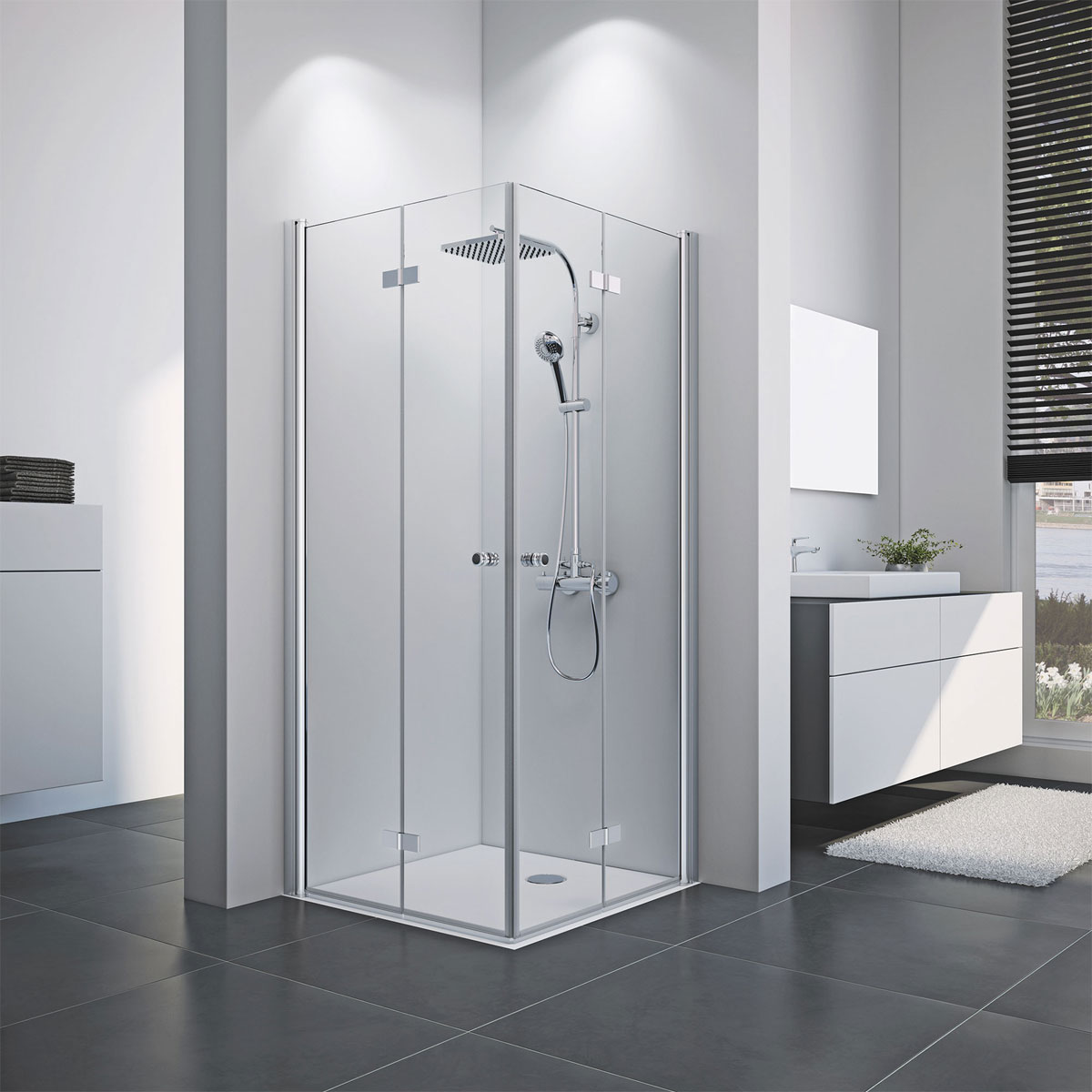 Breuer  Eckeinstieg Elana 8 Drehfalttür alu silber matt Klarglas 800/800 mm Bild 1